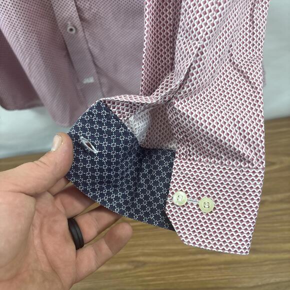 Johnston & Murphy Red Geometric Dress Shirt, Men's XL - Picture 7 of 12